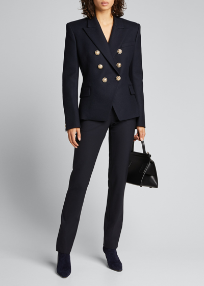 Shop Balmain Wool Double-breasted Classic Blazer In Navy