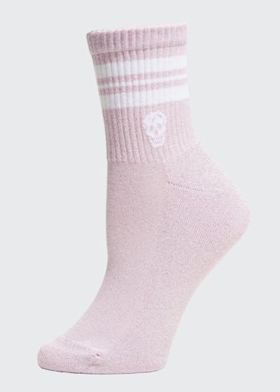 Shop Alexander Mcqueen Skull Striped Cotton-blend Socks In 5977 Pinkwhite