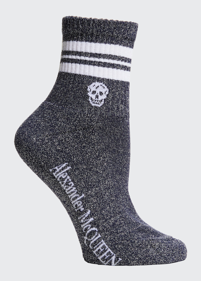 Shop Alexander Mcqueen Skull Striped Cotton-blend Socks In 4177 Navywhite