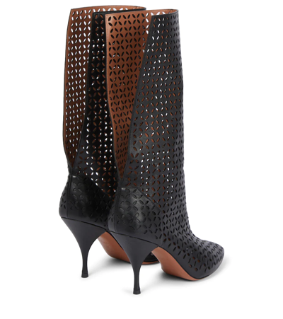 Shop Alaïa Laser-cut Leather Knee-high Boots In Noir