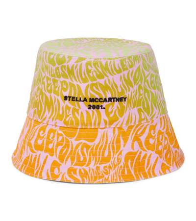 Shop Stella Mccartney Printed Cotton Bucket Hat In Pink/orange