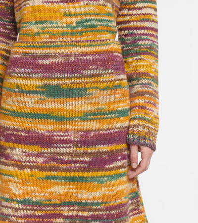 Shop Gabriela Hearst Sana Striped Cashmere Midi Skirt In Petrol Multi