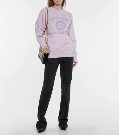 Shop Saint Laurent Logo Cotton Sweatshirt In Lilas/lilas Fonce