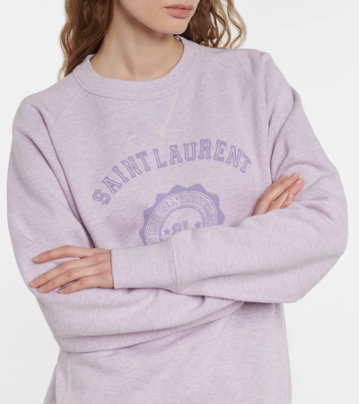 Shop Saint Laurent Logo Cotton Sweatshirt In Lilas/lilas Fonce