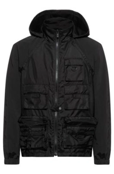 Shop Hugo Hybrid Windbreaker Jacket With Multiple Pockets- Black Men's Casual Jackets Size M