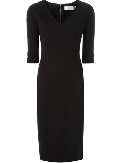 Victoria Beckham V Neck Fitted Party Dress In Black