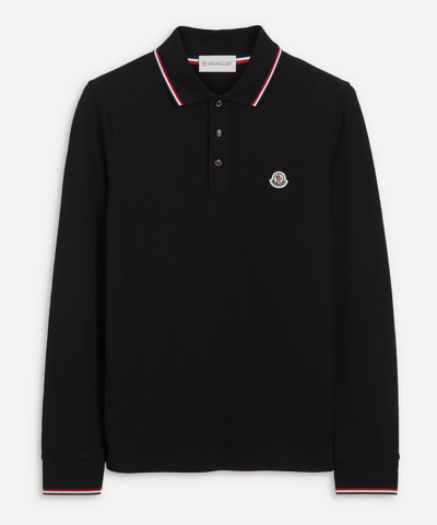 Shop Moncler Mens Long-sleeved Tipped Polo Shirt In Black