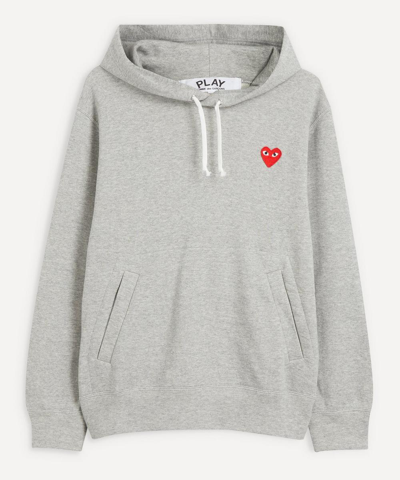 Shop Comme Des Garçons Play Heart Logo Patch Cotton Hoodie In Grey