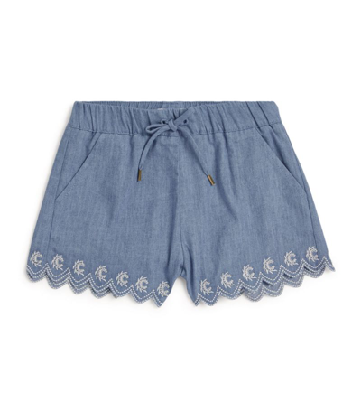 Shop Chloé Embroidered Shorts (6-36 Months) In Blue