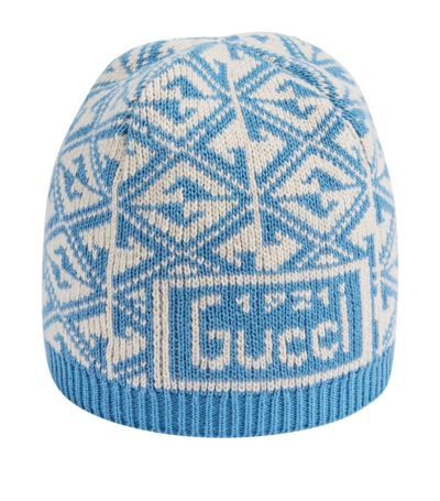 Shop Gucci Kids Cotton-wool Rhombus Print Hat In 4578 Blu