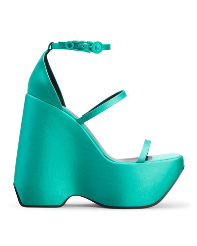 Shop Versace Platform 3-strap Sandals In Turquoise