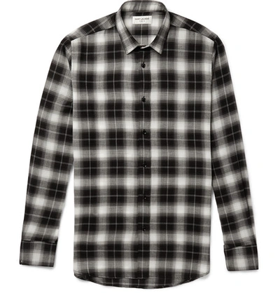 Shop Saint Laurent Slim-fit Checked Flannel Shirt