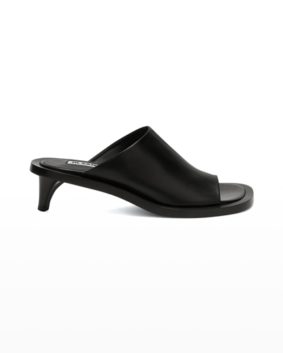 Shop Jil Sander Leather Kitten-heel Slide Sandals In 001 Black