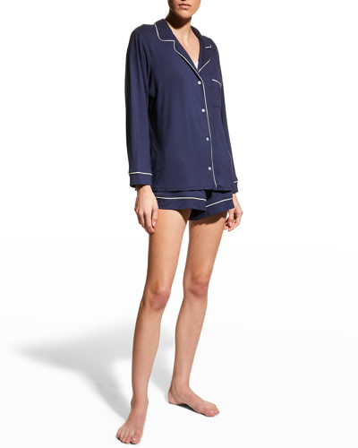 Shop Eberjey Gisele Long-sleeve Short Pajama Set In Navy