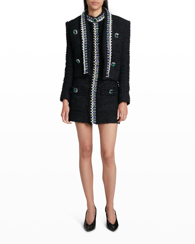 Shop Balmain Spencer Jeweled Tweed Crop Jacket In Black Multi
