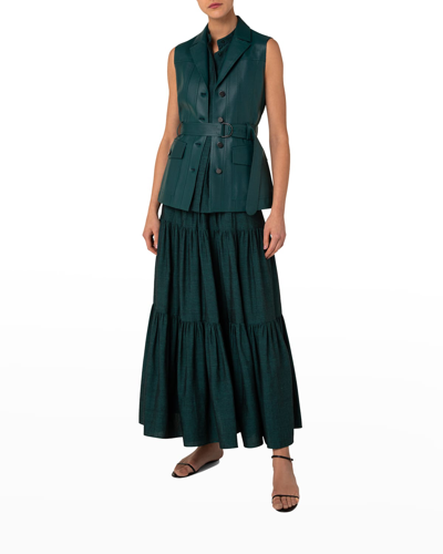 Shop Akris Punto Perforated Leather Vest W/ D-ring Belt In Tropical Green