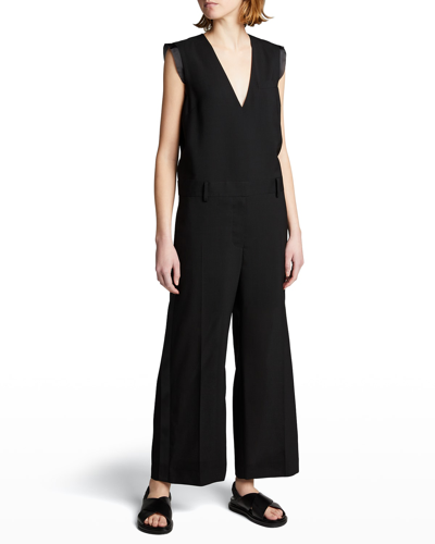 Shop Sacai V-neck Wool Suiting Jumpsuit In Black