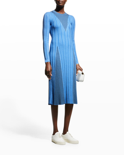 Shop Partow Remy Bicolor Splice Rib Midi Dress In Sky Bl/aegean Bl