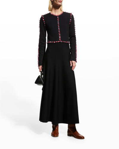 Shop Gabriela Hearst Vez Wool-cashmere Fringe-trim Midi Dress In Black Multi