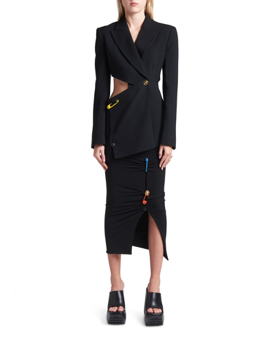 Shop Versace Safety-pin Cutout Single-breasted Blazer Jacket In Black