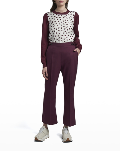 Shop Marni Cropped Kick Flare Tropical Wool Trousers In Dark Red