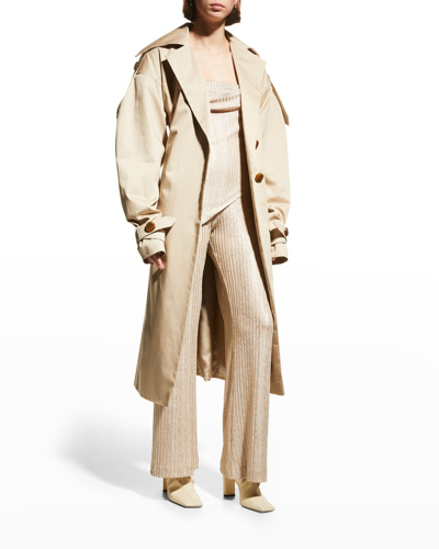 Shop Aaizél Volume-sleeve Trench Coat In Beige