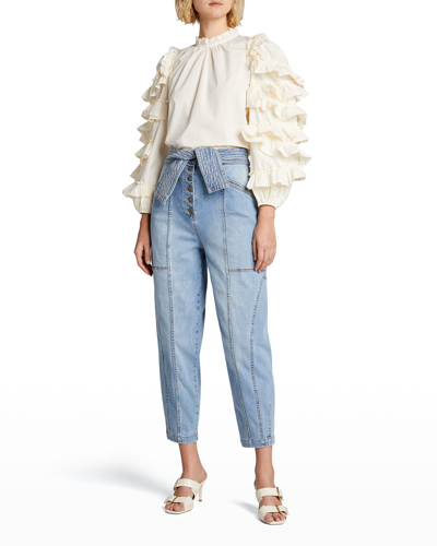 Shop Ulla Johnson Otto Belted High-rise Jeans In Mid Wash