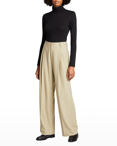 Shop Vince Flannel Pleated Wide-leg Pants In Sepia
