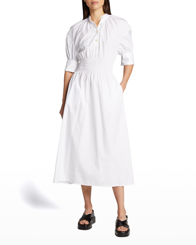 Shop Anna Quan Aurora Smocked Short-sleeve Midi Dress In White
