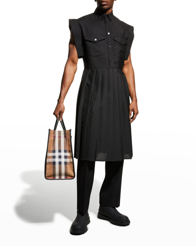 Shop Burberry Men's Pleated Kilt Shirt Dress In Black