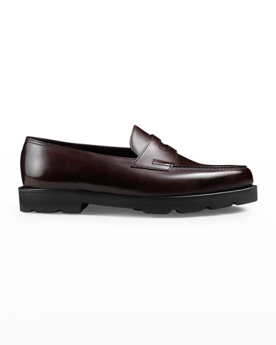 Shop John Lobb Men's Lug-sole Iconic Penny Leather Loafers In Dark Brown