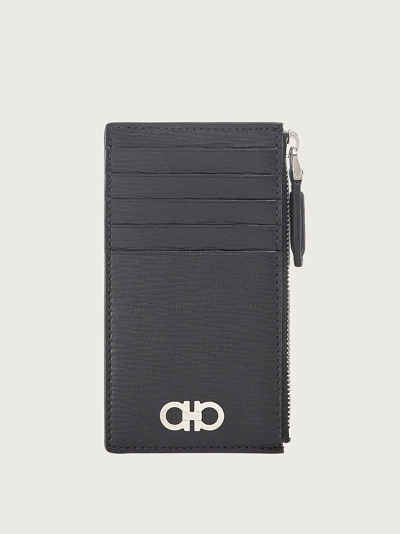 Ferragamo Revival Double Gancio Bicolor Zip Card Case In Black
