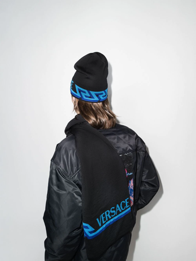 Shop Versace Greca-motif Knitted Beanie In Black