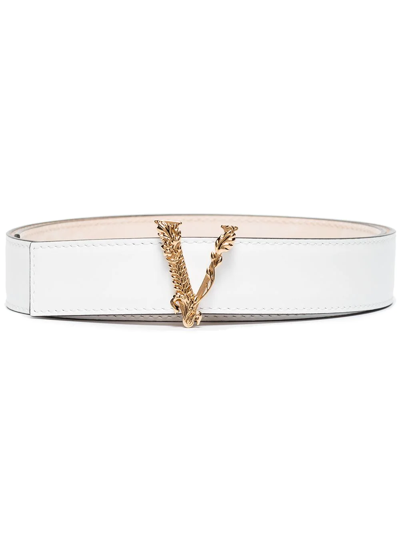 Shop Versace Virtus Buckle Belt In White