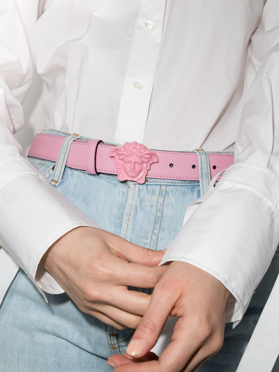 Shop Versace La Medusa Leather Belt In Pink