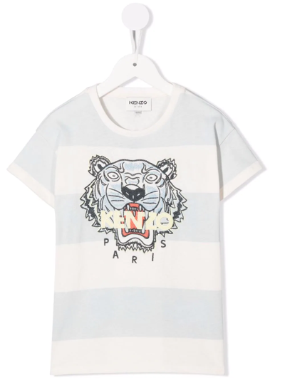 Kenzo Kids' Striped Cotton Jersey T-shirt In Blue ModeSens
