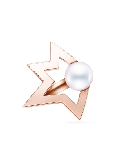 Shop Tasaki 18kt Rose Gold Collection Line Comet Plus Pearl Ear Cuff In Pink