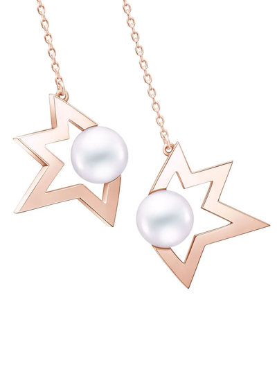 Shop Tasaki 18kt Rose Gold Collection Line Comet Plus Pearl Drop Earrings In Pink