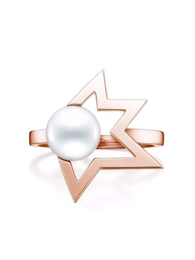 Shop Tasaki 18kt Rose Gold Collection Line Comet Plus Pearl Ring In Pink