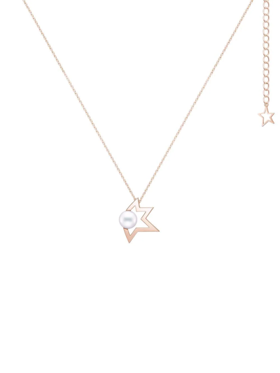 Tasaki 18kt Rose Gold Collection Line Comet Plus Pearl Pendant Necklace In Pink
