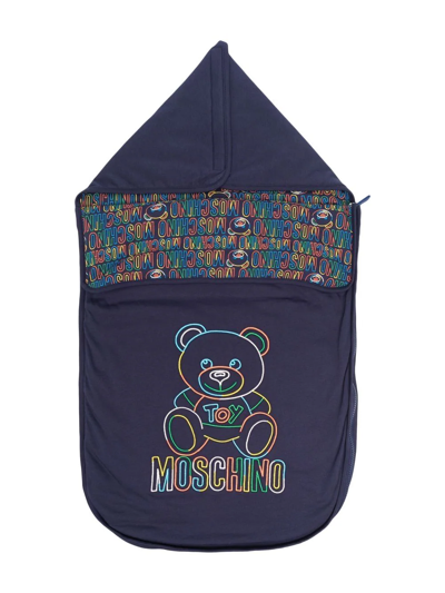 Shop Moschino Teddy Bear Motif Sleep Bag In Blue