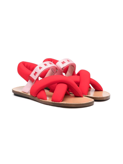 Shop Marni Crossover Logo-strap Sandals In Red