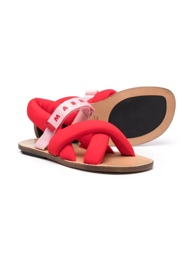 Shop Marni Crossover Logo-strap Sandals In Red