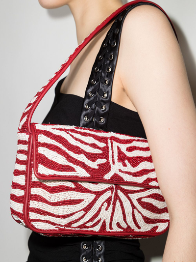 Staud Tommy Bead-embellished Shoulder Bag In Red