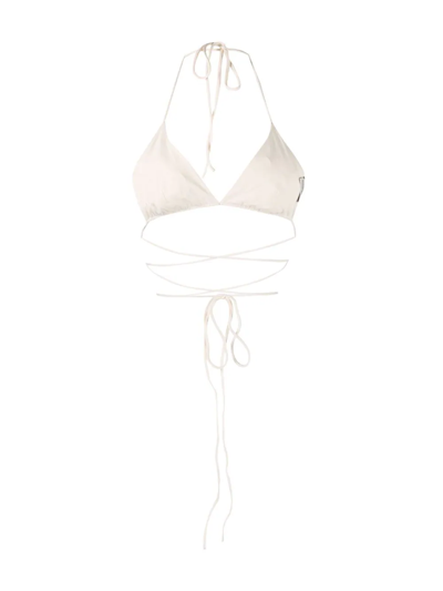 Shop Magda Butrym Flower-appliqué Bikini Top In Neutrals
