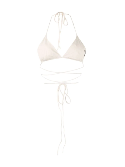 Magda Butrym 3d Flower Triangle Tech Bikini Top In Neutrals