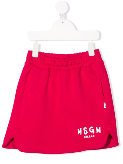 Msgm Brushed Logo-print Mini Skirt In Pink