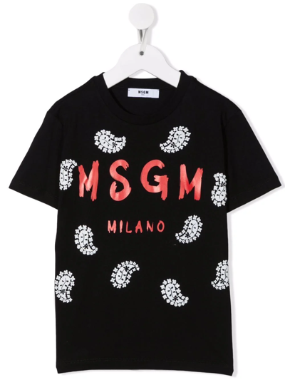 Msgm Black T-shirt For Girl With Red Logo In Black