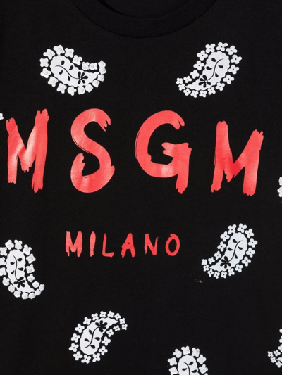 Msgm Black T-shirt For Girl With Red Logo In Black