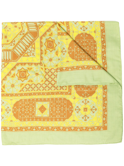 Pre-owned Hermes 1981  Arabia Print Scarf In Yellow